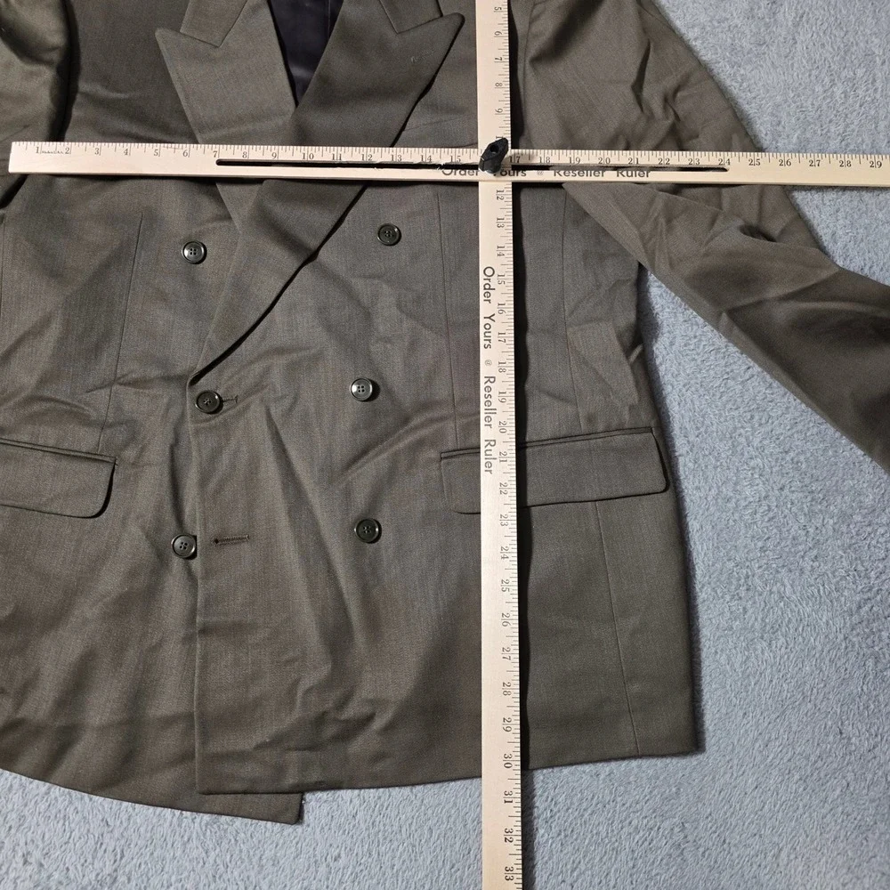 Jones New York Mens 44R 36W Suit Set Olive Brown Double Breasted Wool Pleated